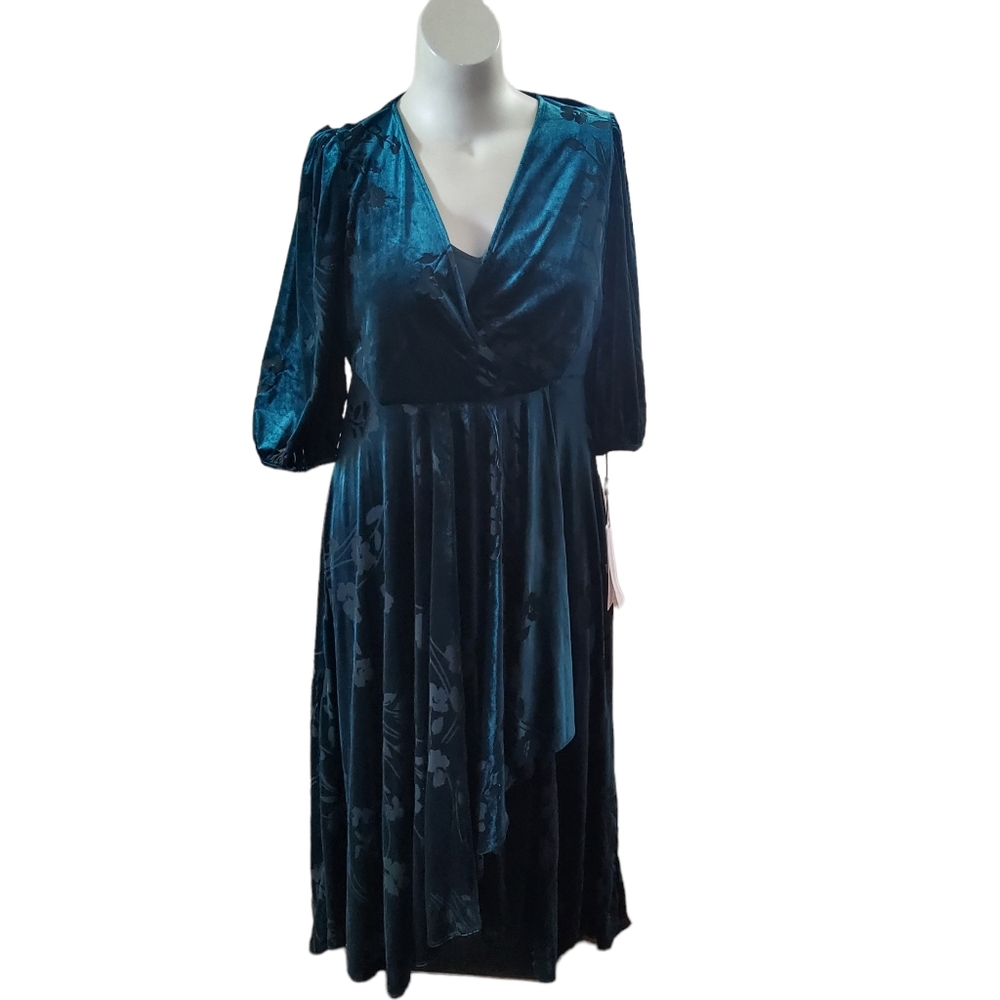 Calvin Klein Floral Velvet Faux Wrap Maxi Dress